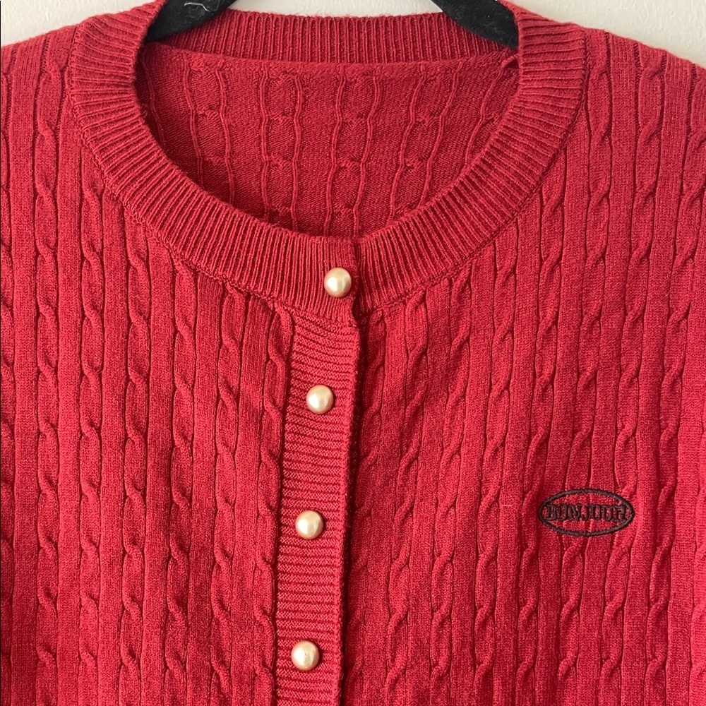 Korean Style Fashion Cable Knit Gold button Cardigan|Dark Red| OS| NWOT - Picture 6 of 6